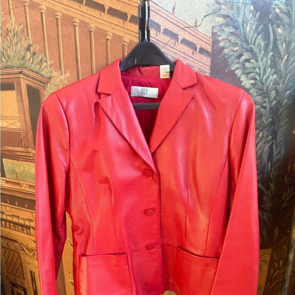 DKNY Women's Vibrant Red leather Jacket. Make an offer